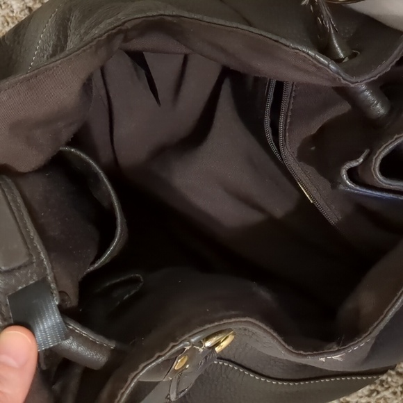 Talbot's cinched espresso bucket bag genuine pebbled leather magnetic closure - Picture 10 of 10